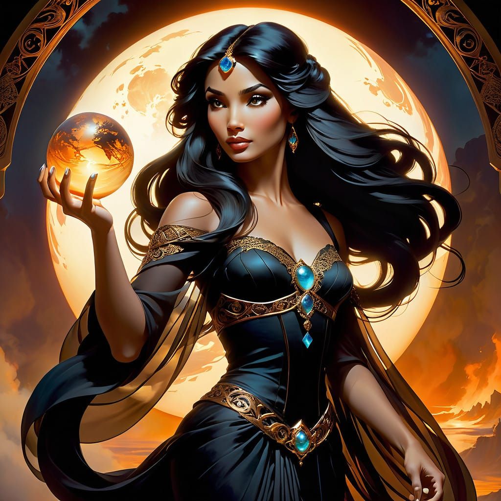 Dark Witch Princess in Mystical Realism Style