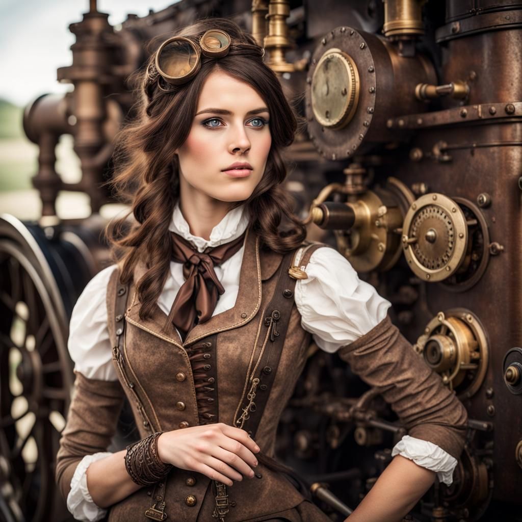 Victorian Woman with Steampunk Engine