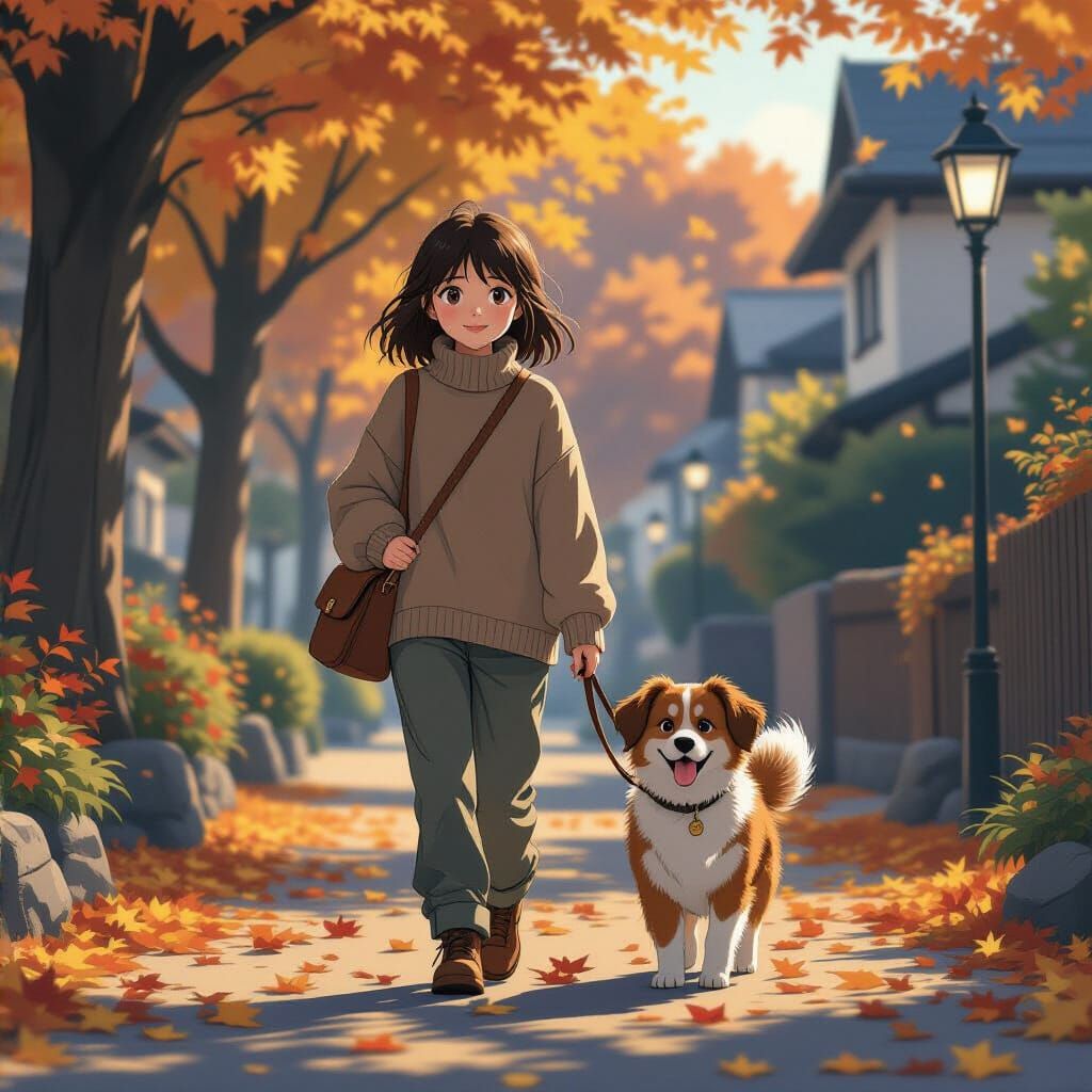 Cozy Autumn Walk: Anime Style Illustration