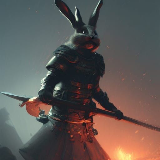 Cute Rabbit Knight in Dark Fantasy Town