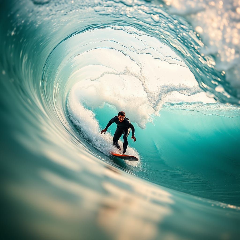 Surfer Carves Through Majestic Barreled Wave