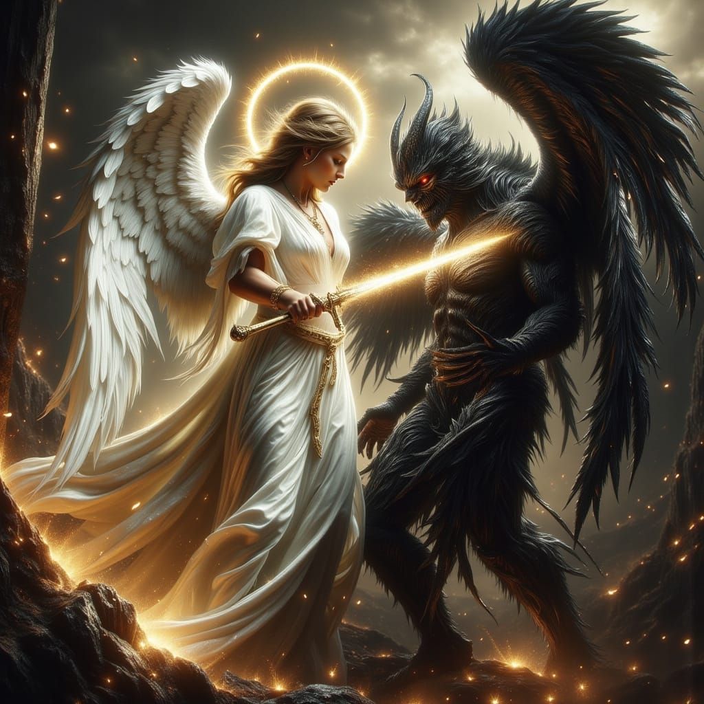 Angel vs Devil Epic Battle in Dark Fantasy Style
