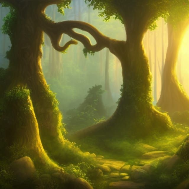 Magical Forest Ruins with Glowing Lights