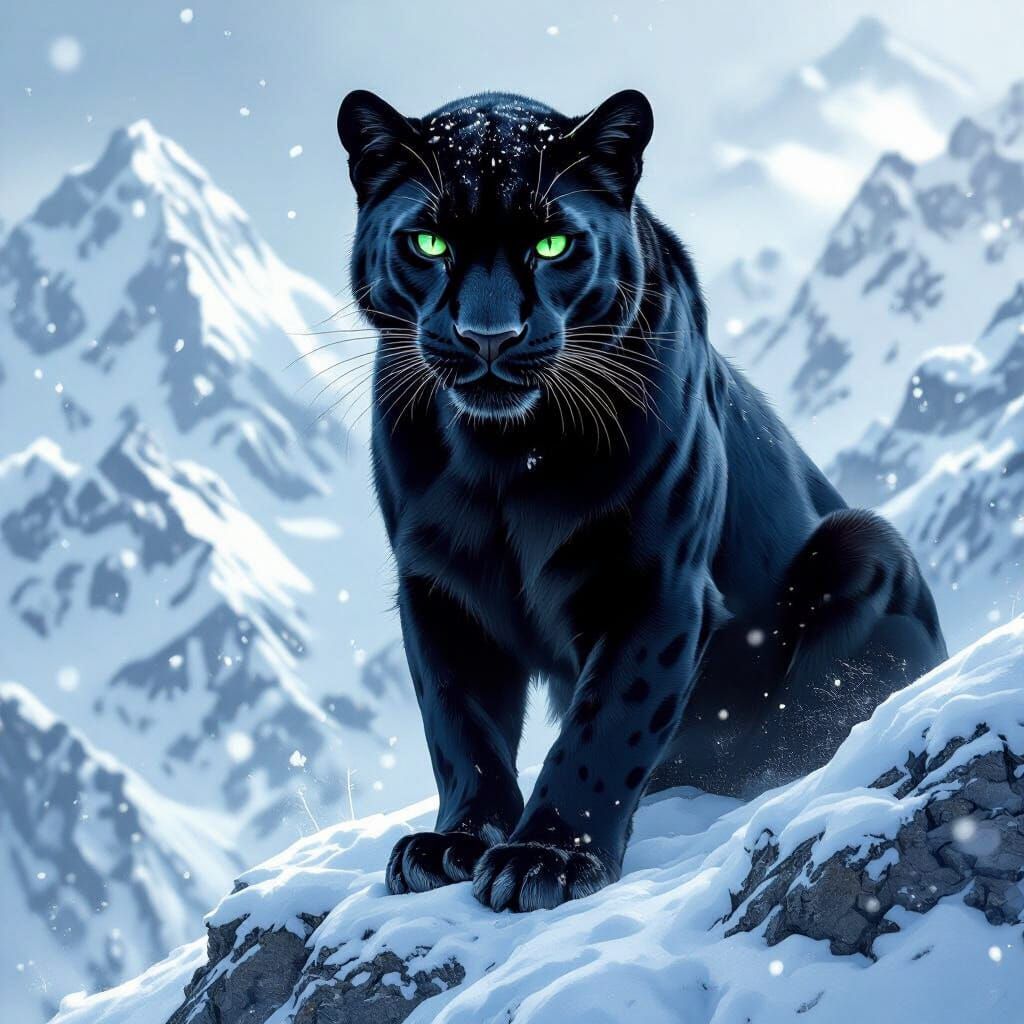 Black Panther in Blizzard: Wildlife Photography with Fantasy...