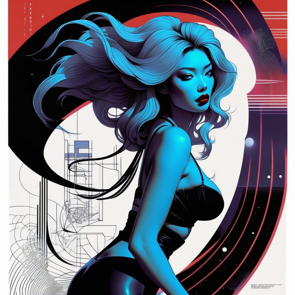 Surreal Retro-Futuristic Goddess in Neon Dreamscape