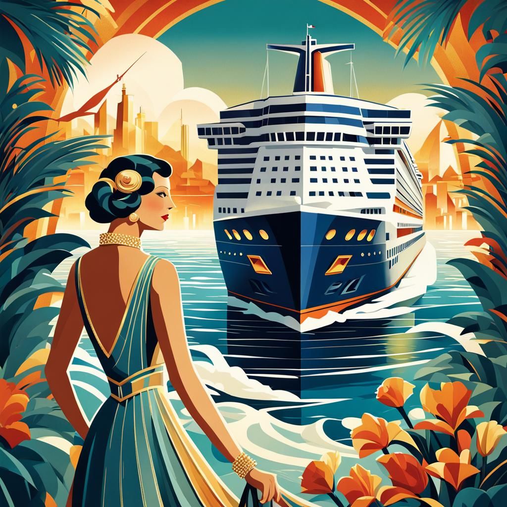 Elegant Art Deco Cruise Travel Poster