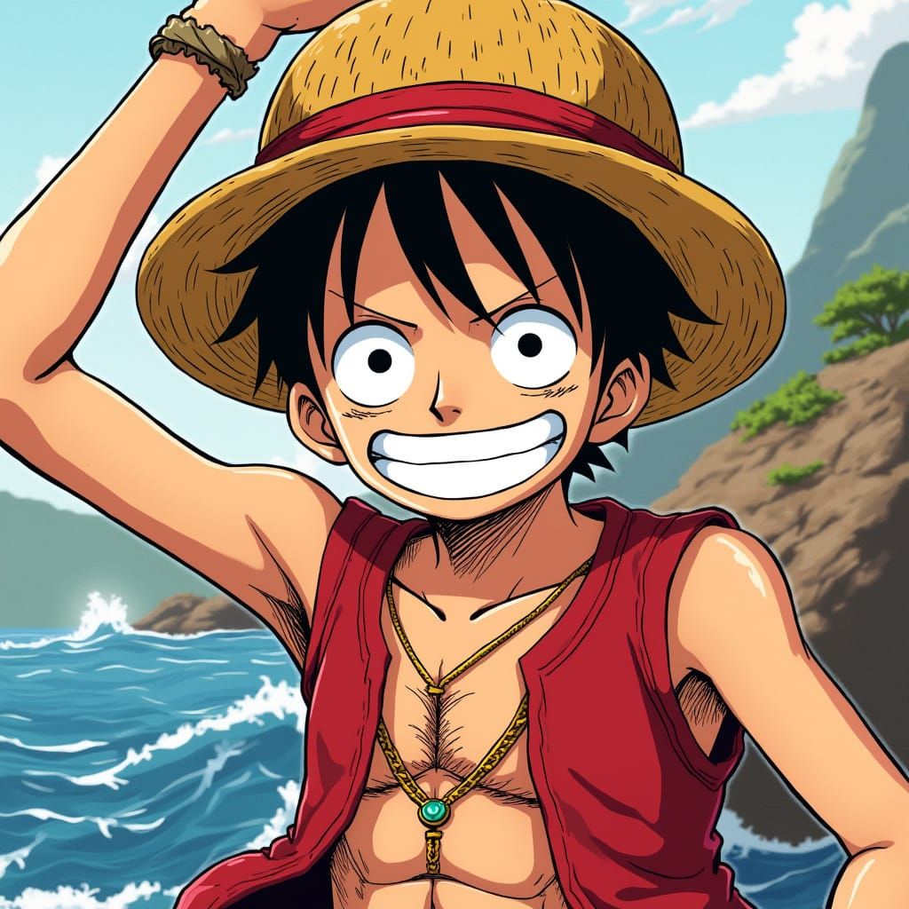 Epic Anime One Piece Luffy in Vibrant Key Visual Style