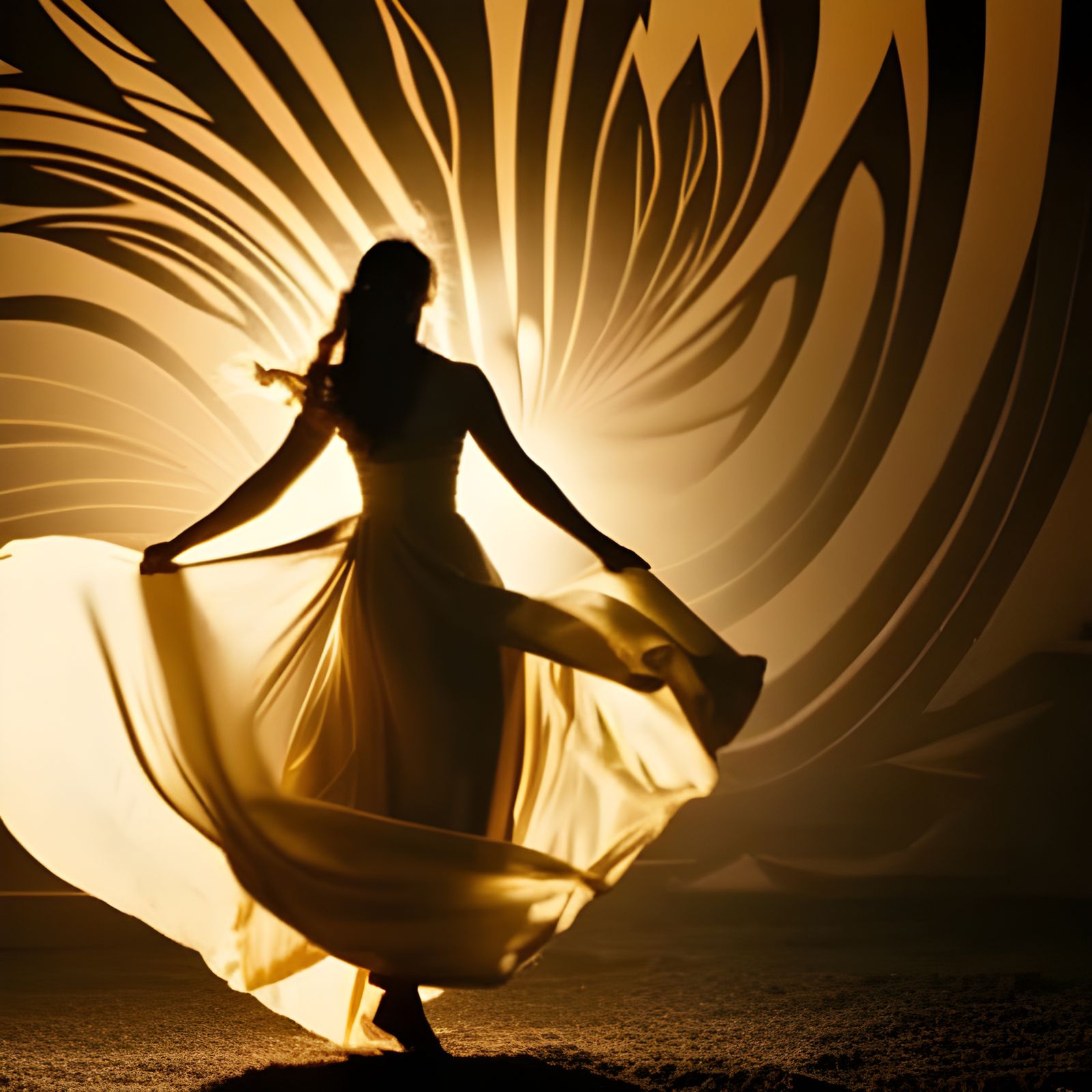 Dramatic Silhouette of a Dancer in Art Nouveau Style
