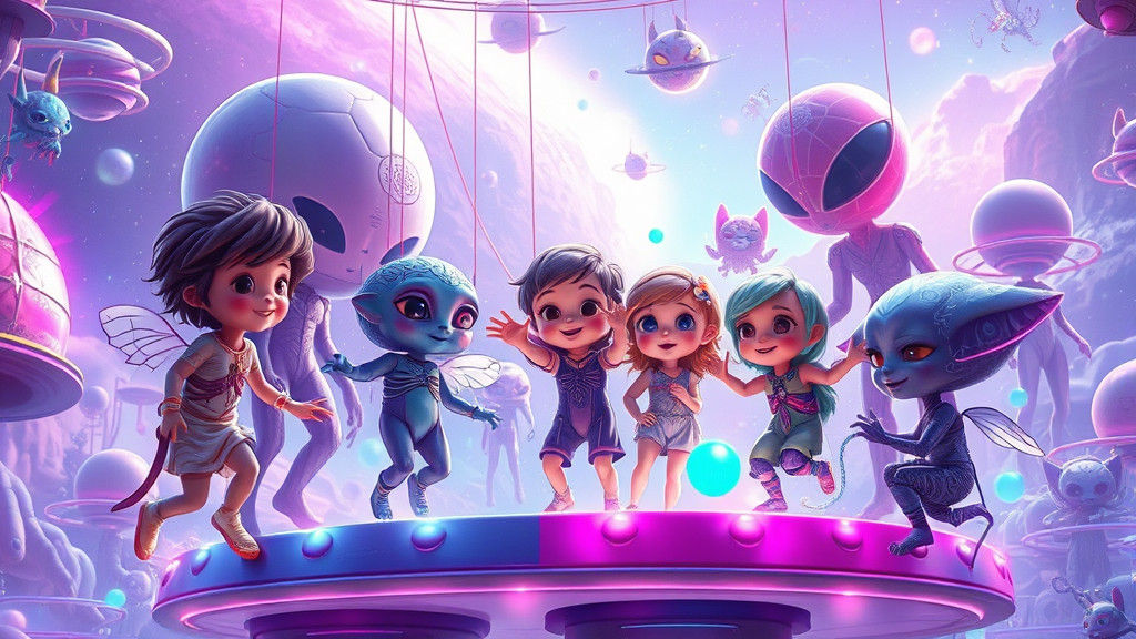 Alien Children's Futuristic Playground in Neon Hues