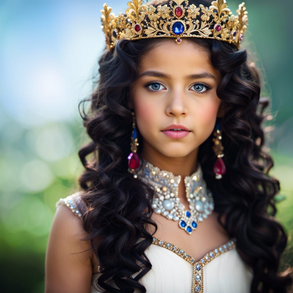 Princess with Gold Crown Riding Horse in Fantasy Garden