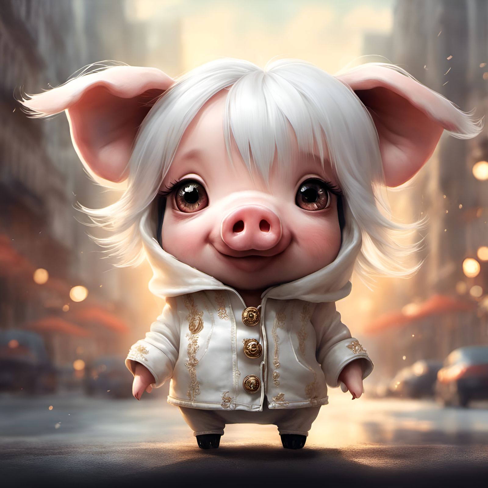 Anthropomorphic Pig in Wig, Detailed 3D Render
