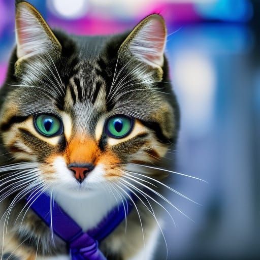 Cute Cat in Dystopian Biopunk Style Painting