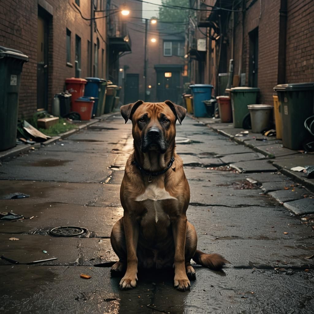 Bully Dog in Dimly Lit Alley: Film Noir