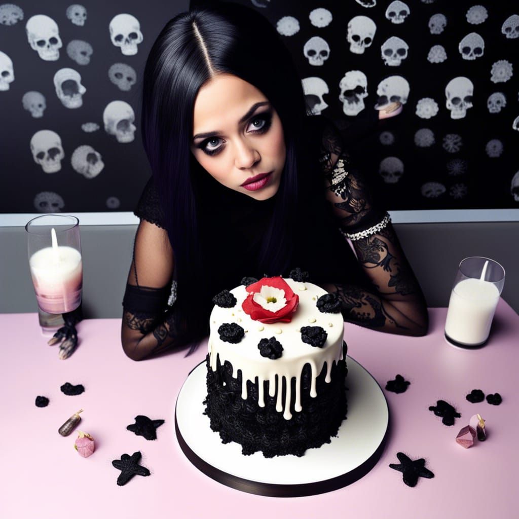 Goth Skull Drip Cake: Hyperrealistic Splash Art