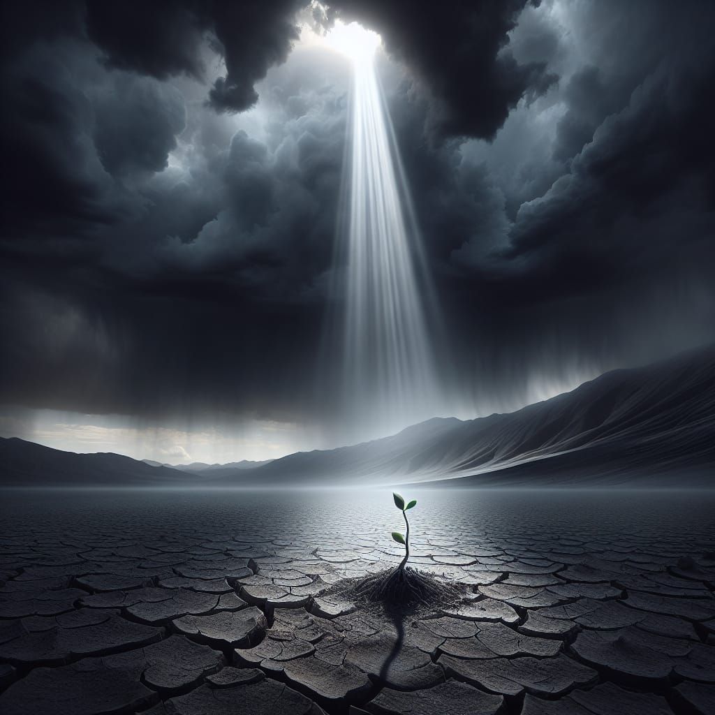 Ray of Sunshine Illuminates Lone Seedling