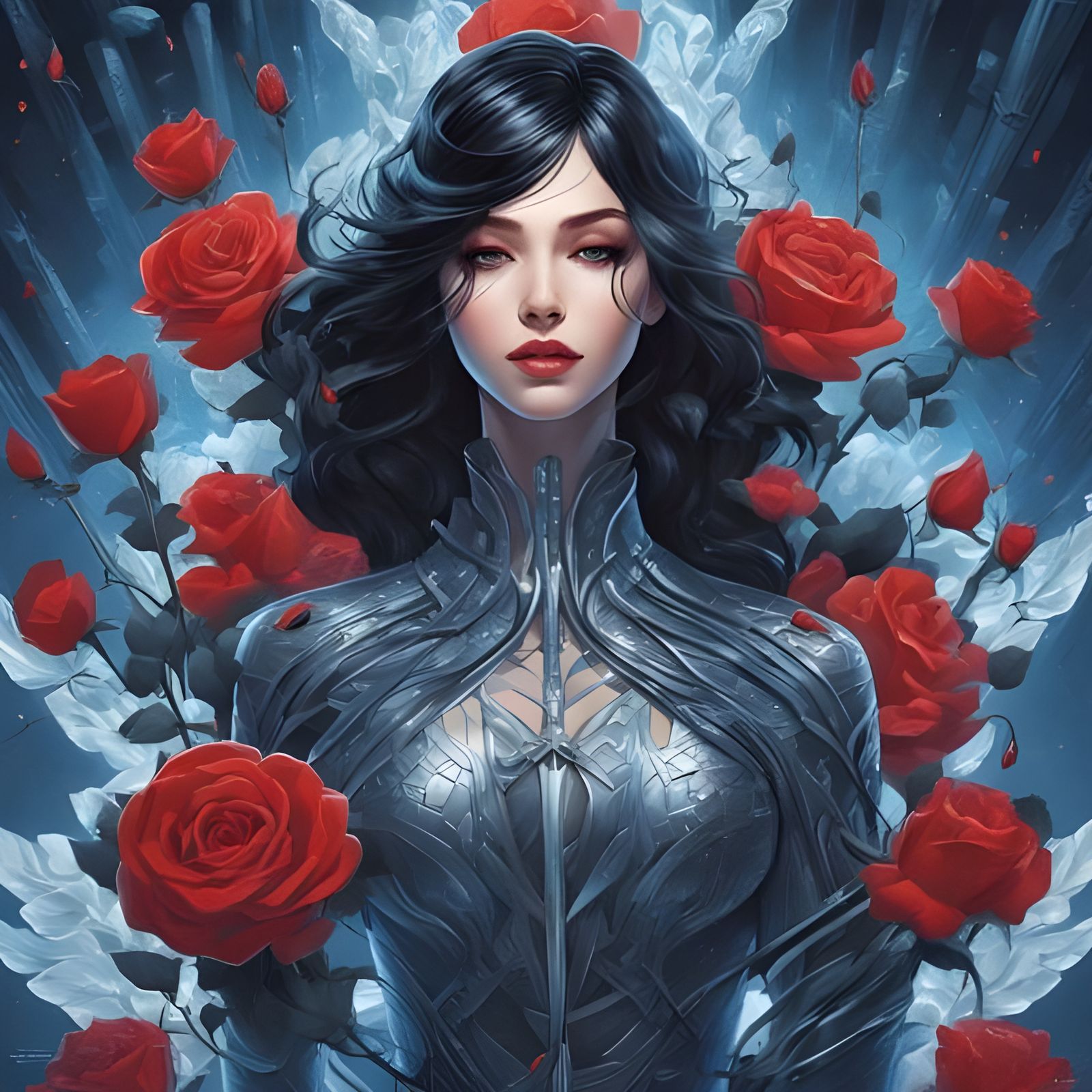 Stunning Woman Covered in Black Rose Petals