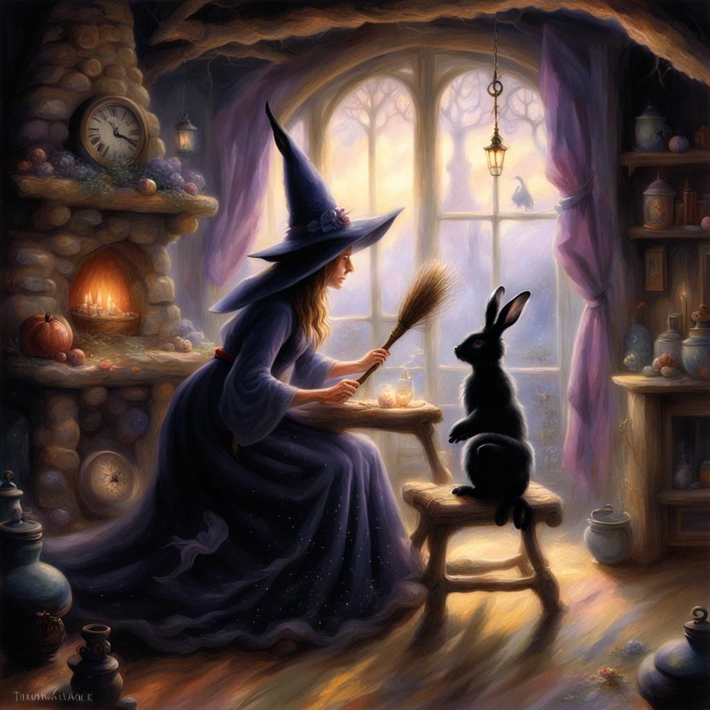 Witch presenting her familiar a little broom