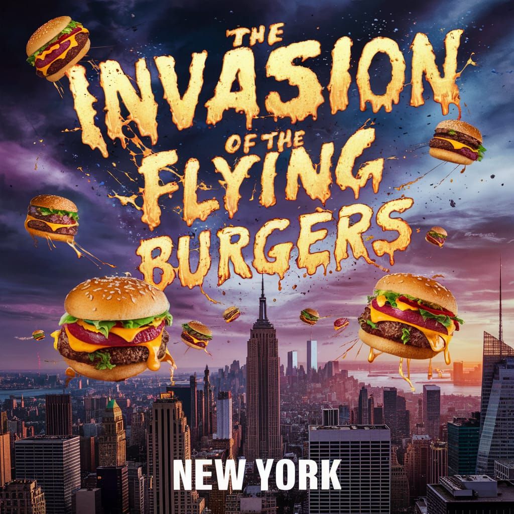 Flying Burgers Invade New York: Splash Art Poster