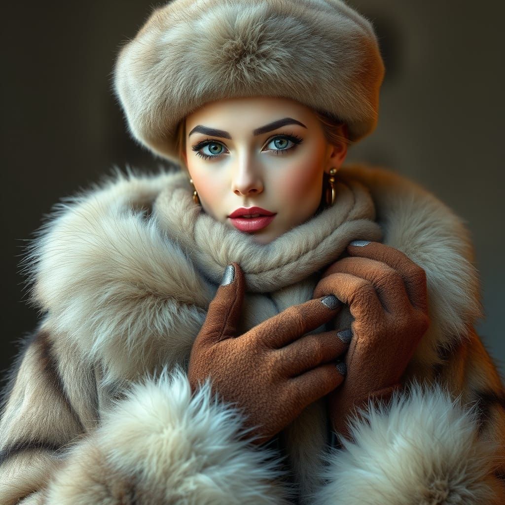 Luxurious Futuristic Woman in Fur Coat and Accessories