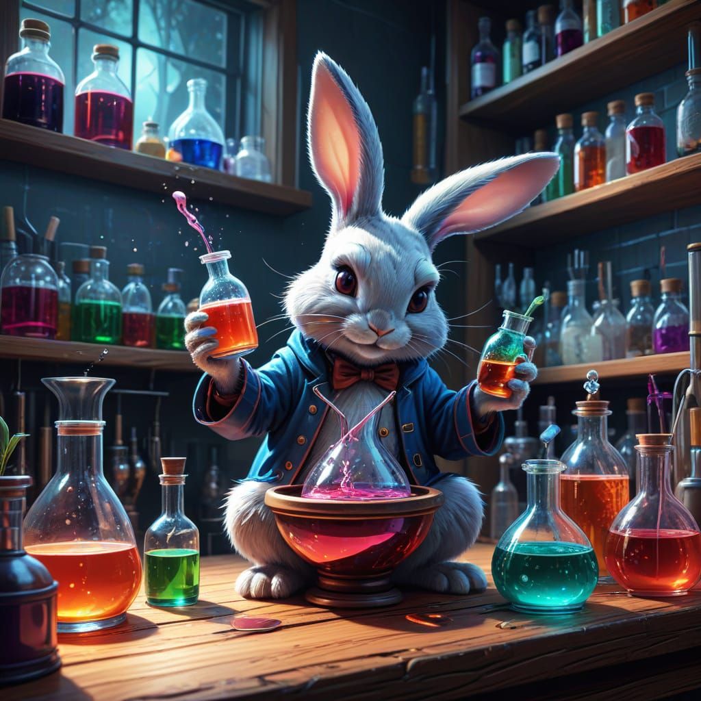 Whimsical Bunny Mad Scientist in Laboratory