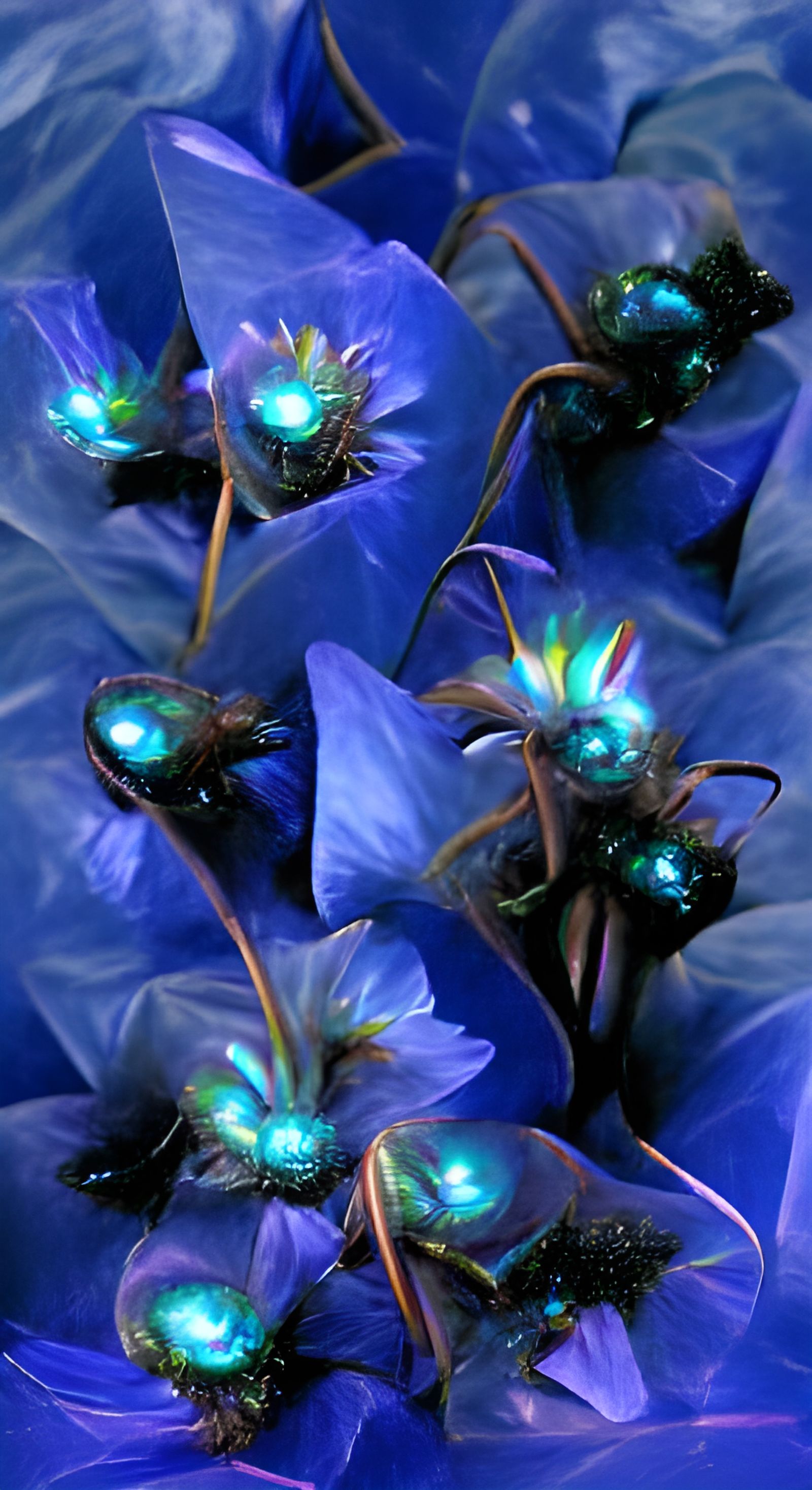 Iridescent Blue Alien Flowers: Extraterrestrial Flora