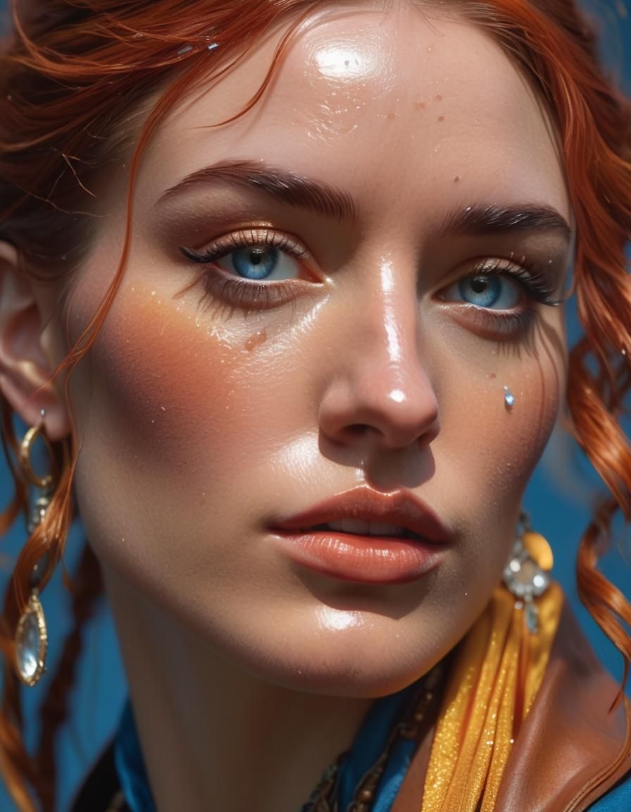 Hyperrealistic Portrait of a Freckled Woman in Splash Art St...