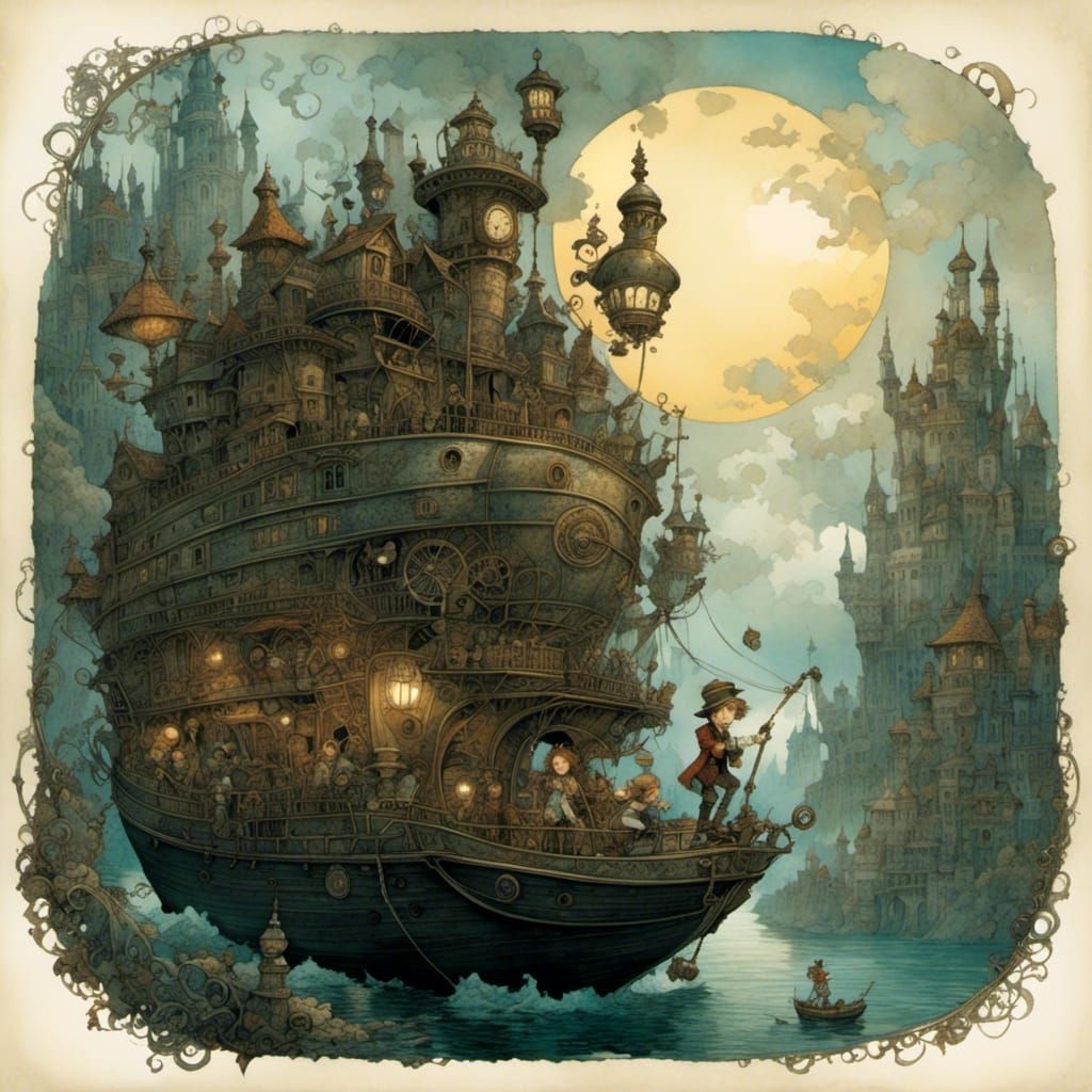 Steampunk Fever-Dream Storybook Illustration