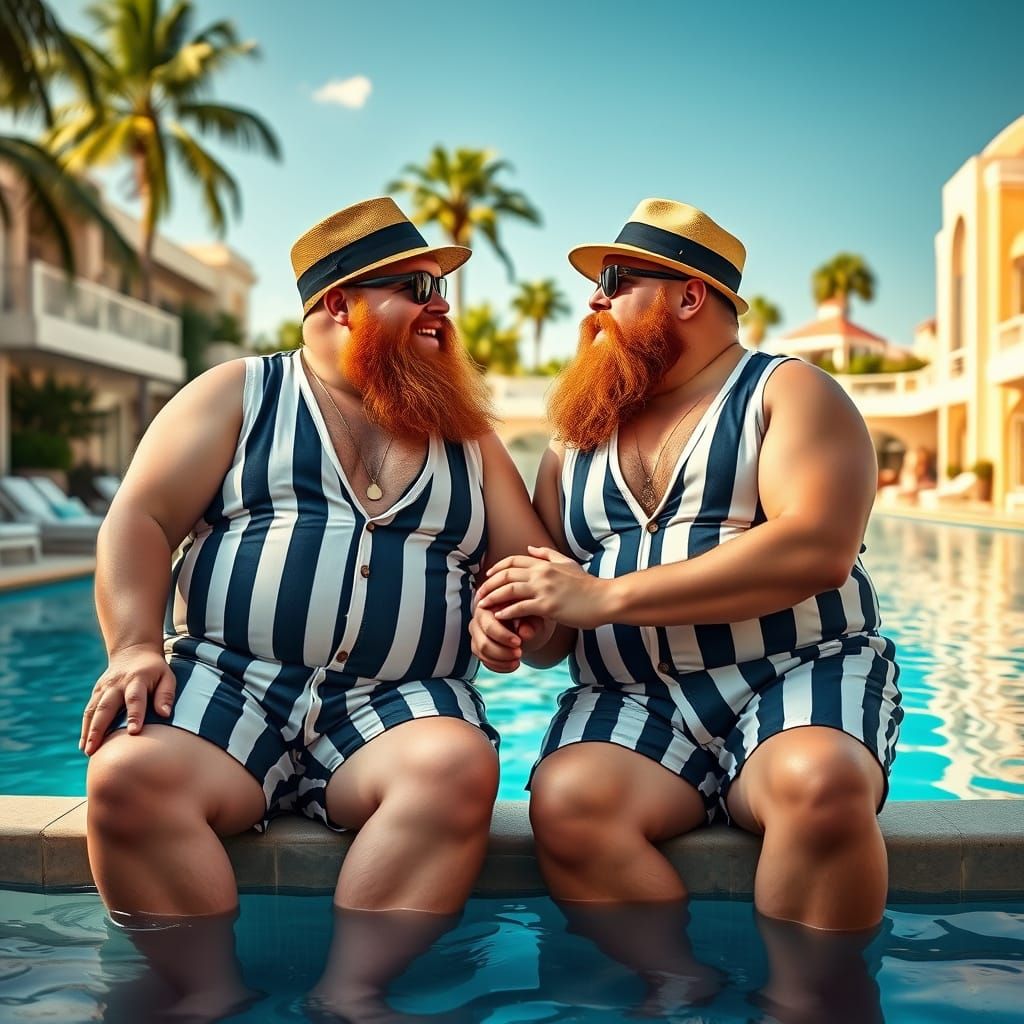 Men in 1920s Bathing Suits in Leyendecker Style