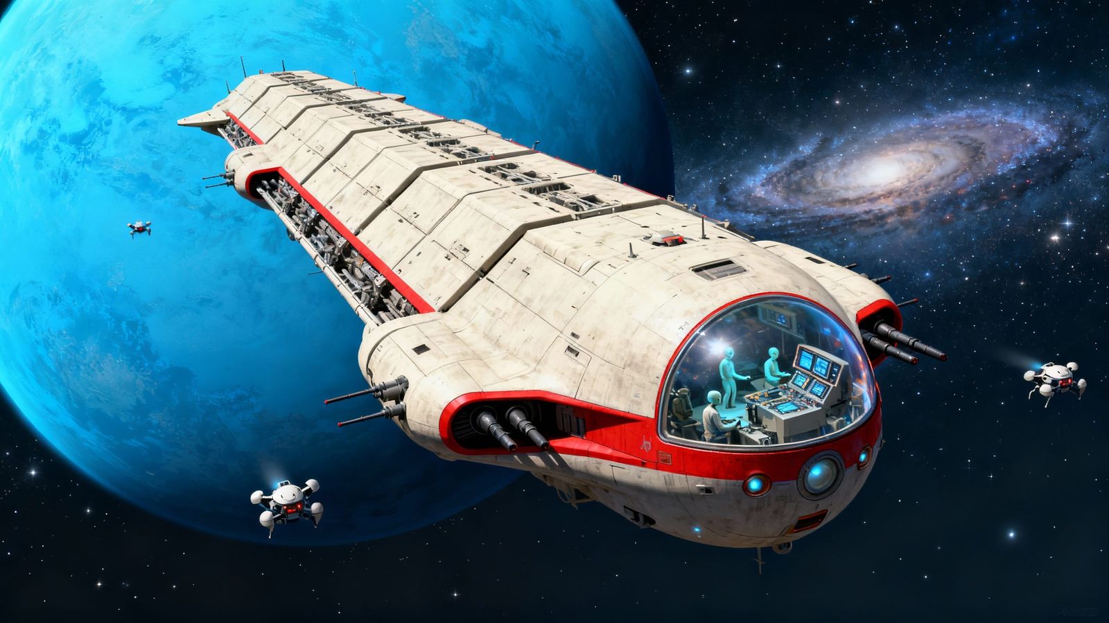 Alien Space Cruiser Navigates Blue Planet