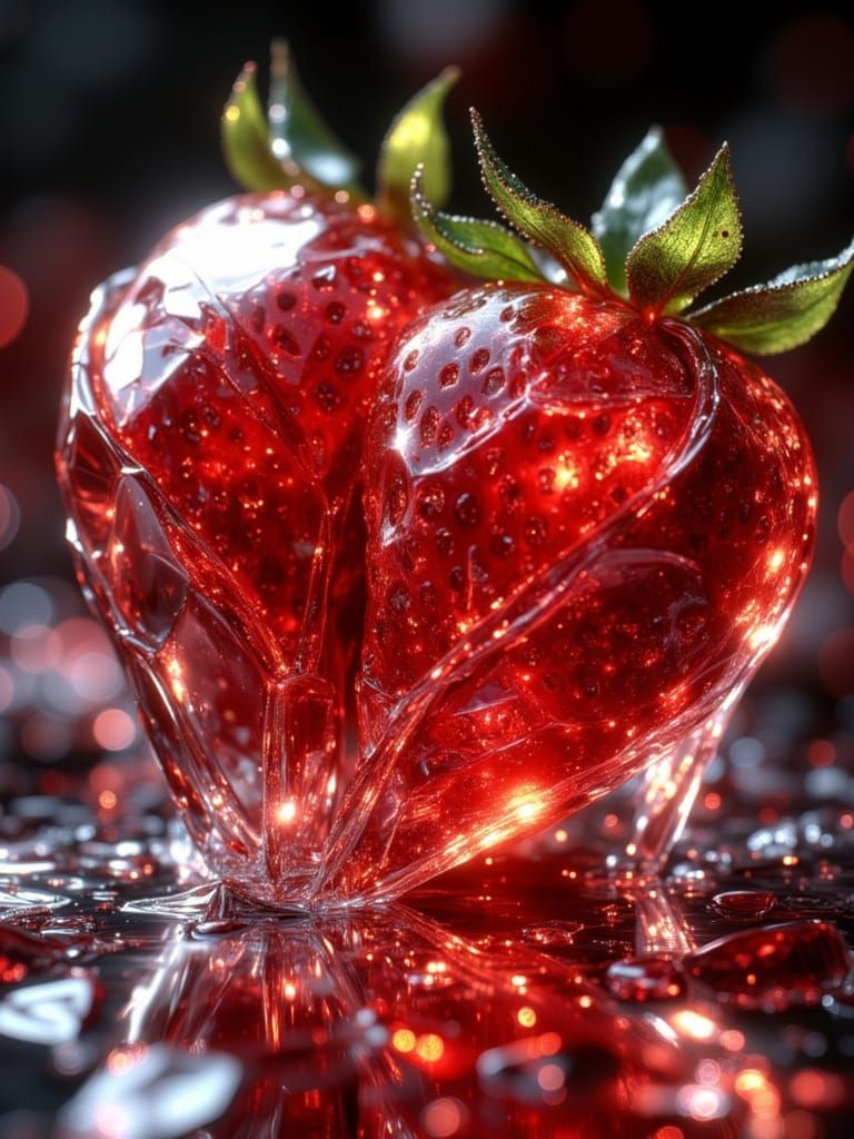 Shattered Crystal Strawberry with Dramatic Lighting