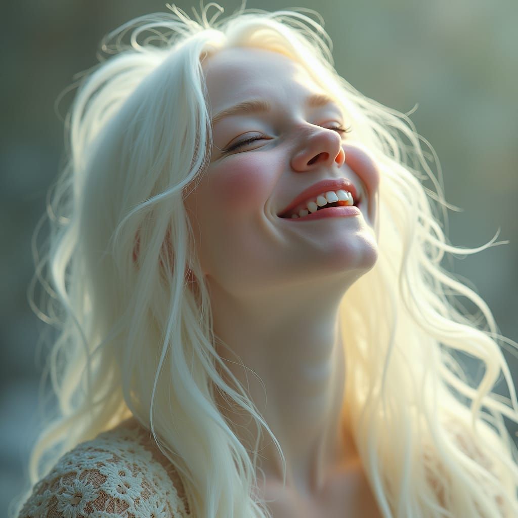 Albino Woman in Joyful Laughter