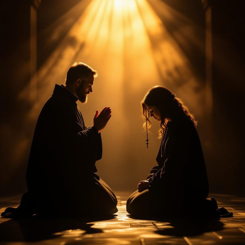 Peaceful Confession in Golden Light