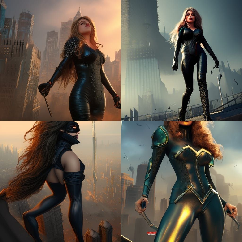 Giantess Black Canary Walking in the City