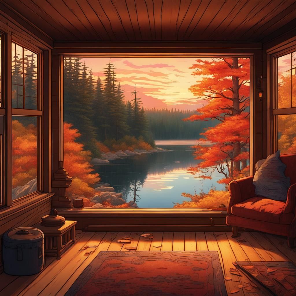 Cozy Cabin Retreat at Sunset, Fine Art Photography