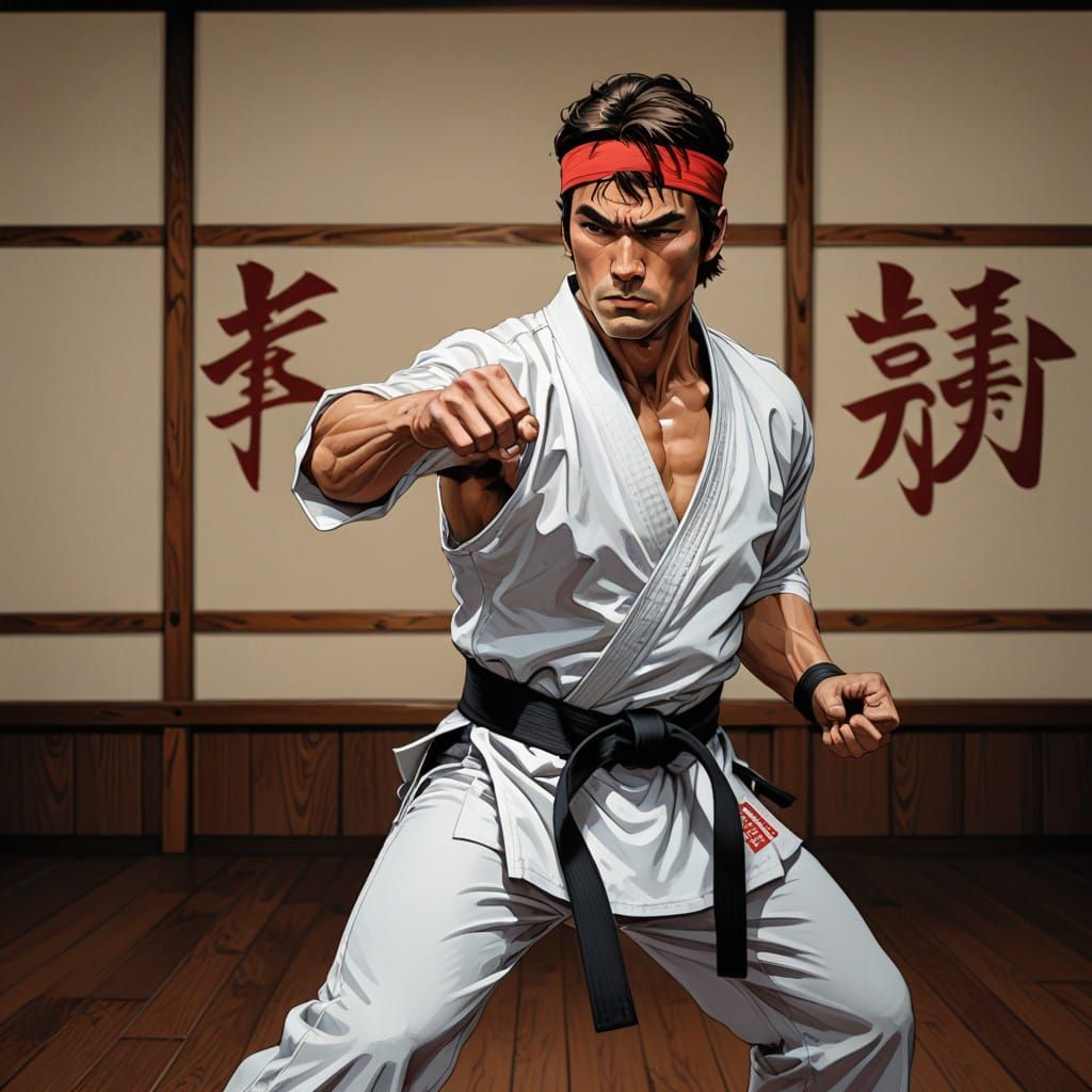 Serene Warrior in Traditional Karate Attire