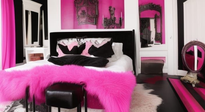 Gothic Bedroom of Velvet and Leather in Pink