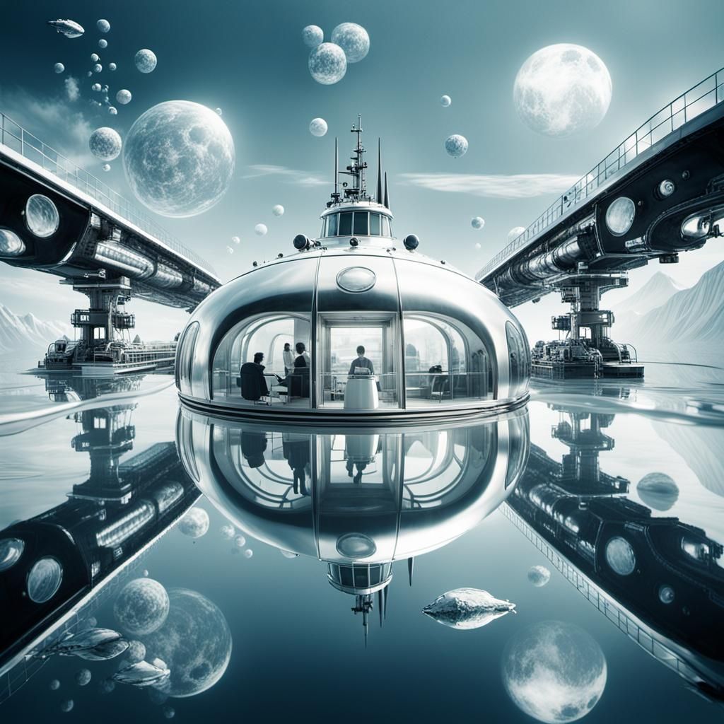 Futuristic 1950s Submarine Scene: Vogue High Fashion