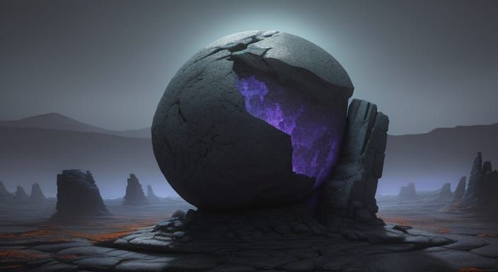 Mysterious Glowing Stone on Alien Landscape