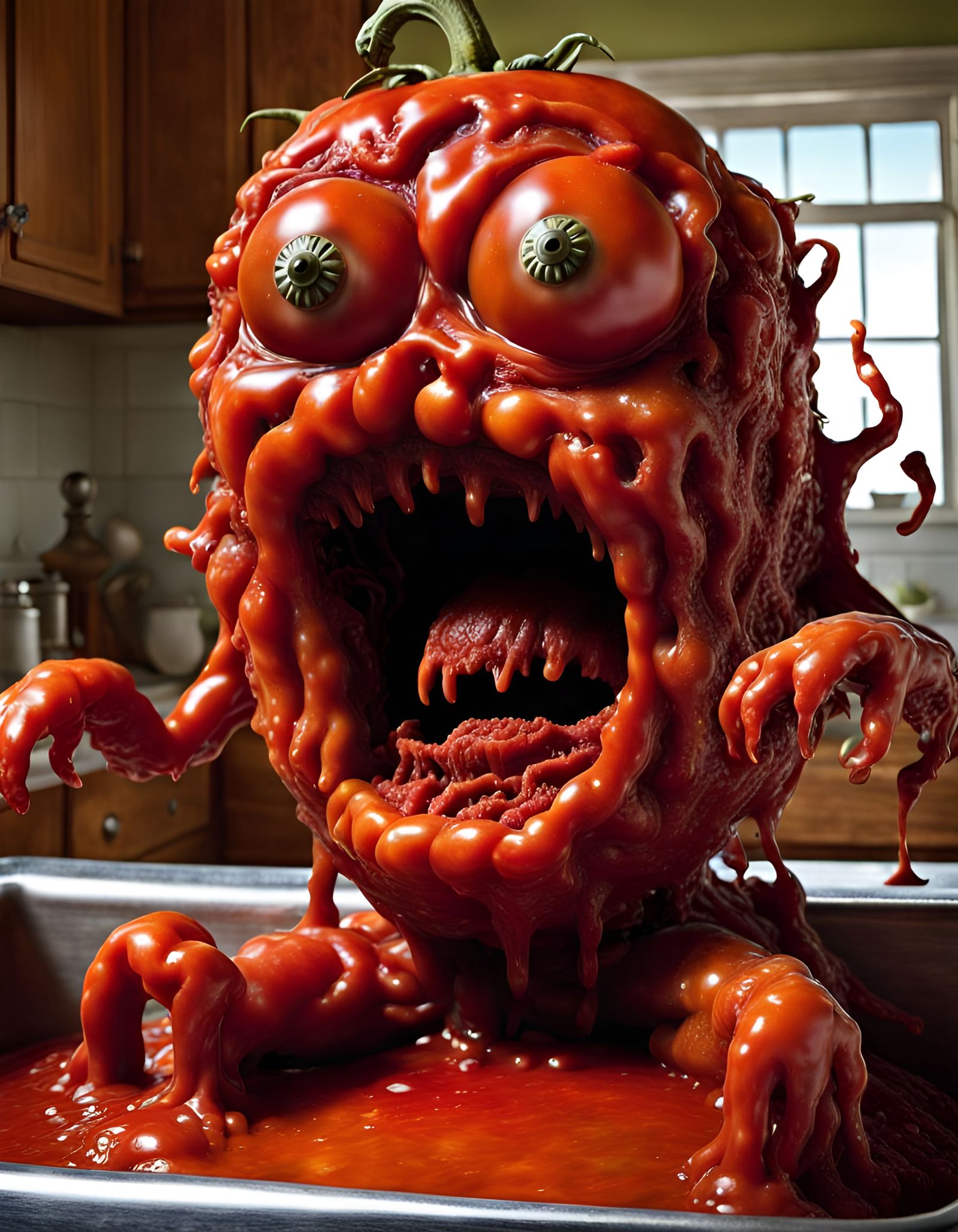 Undead Tomato Monster in 1950s Kitchen