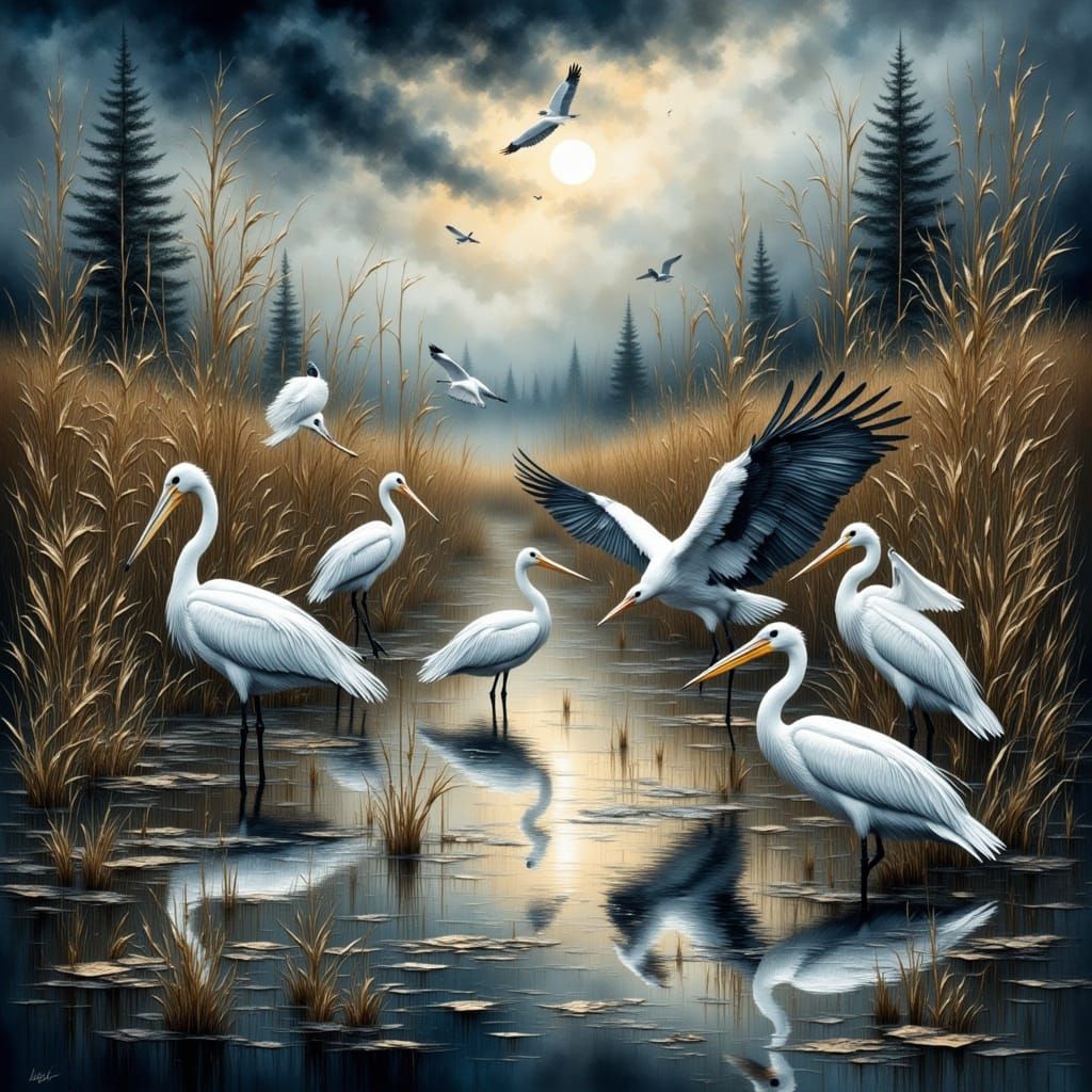 Birds Sheltering from Storm, Vintage Watercolor