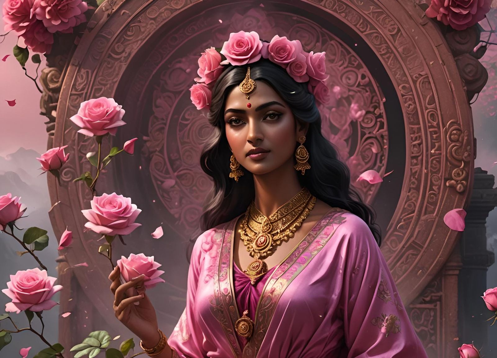 Goddess Lakshmi in Surrealist Matte Painting Style