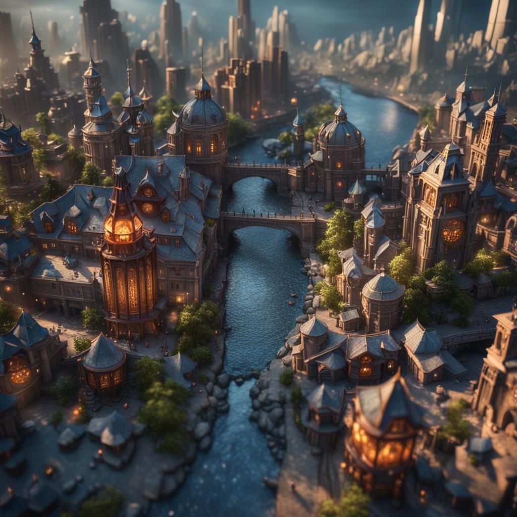 Detailed Paper City Miniature: Fantasy Concept Art