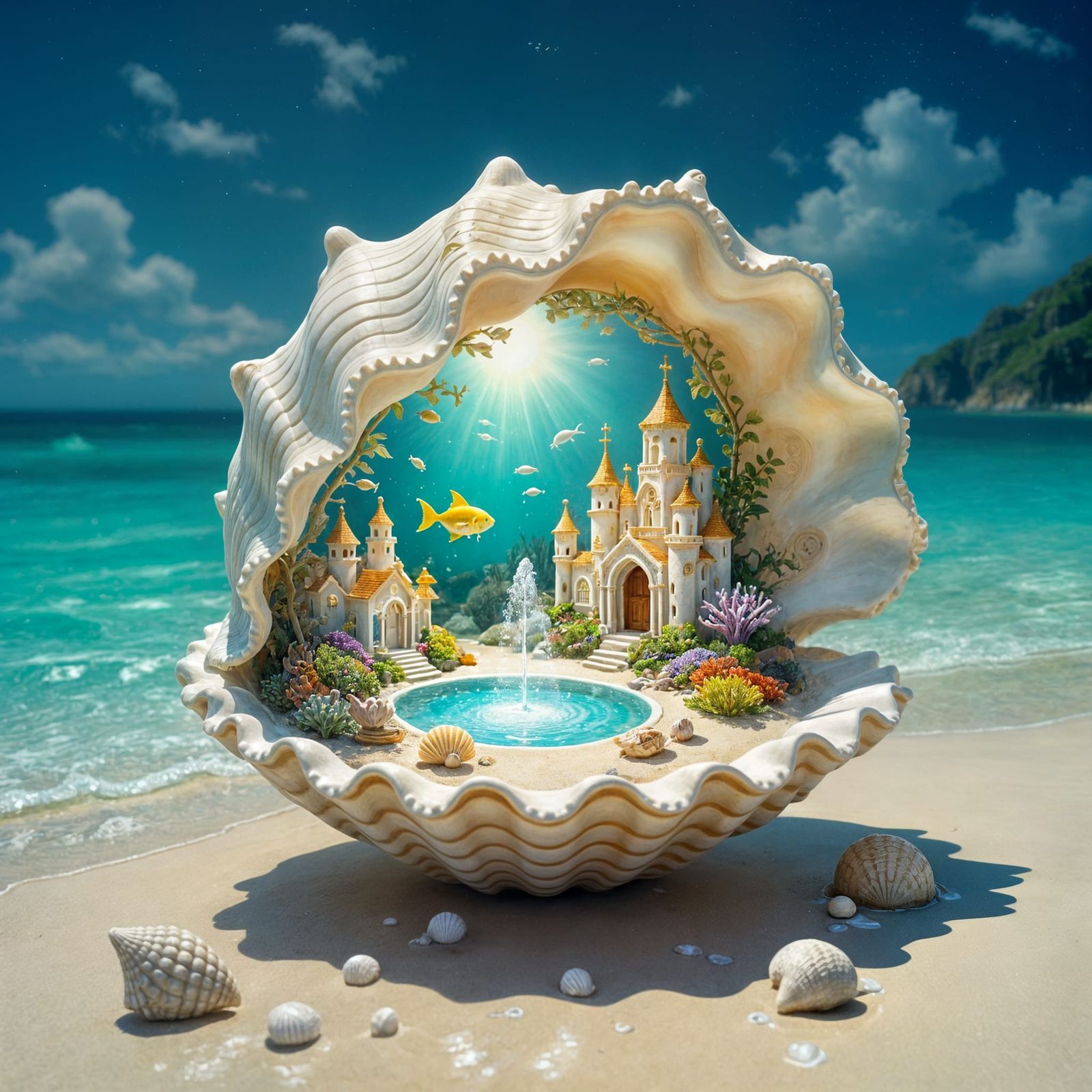 Seashell Secret Garden with Bioluminescent Flora