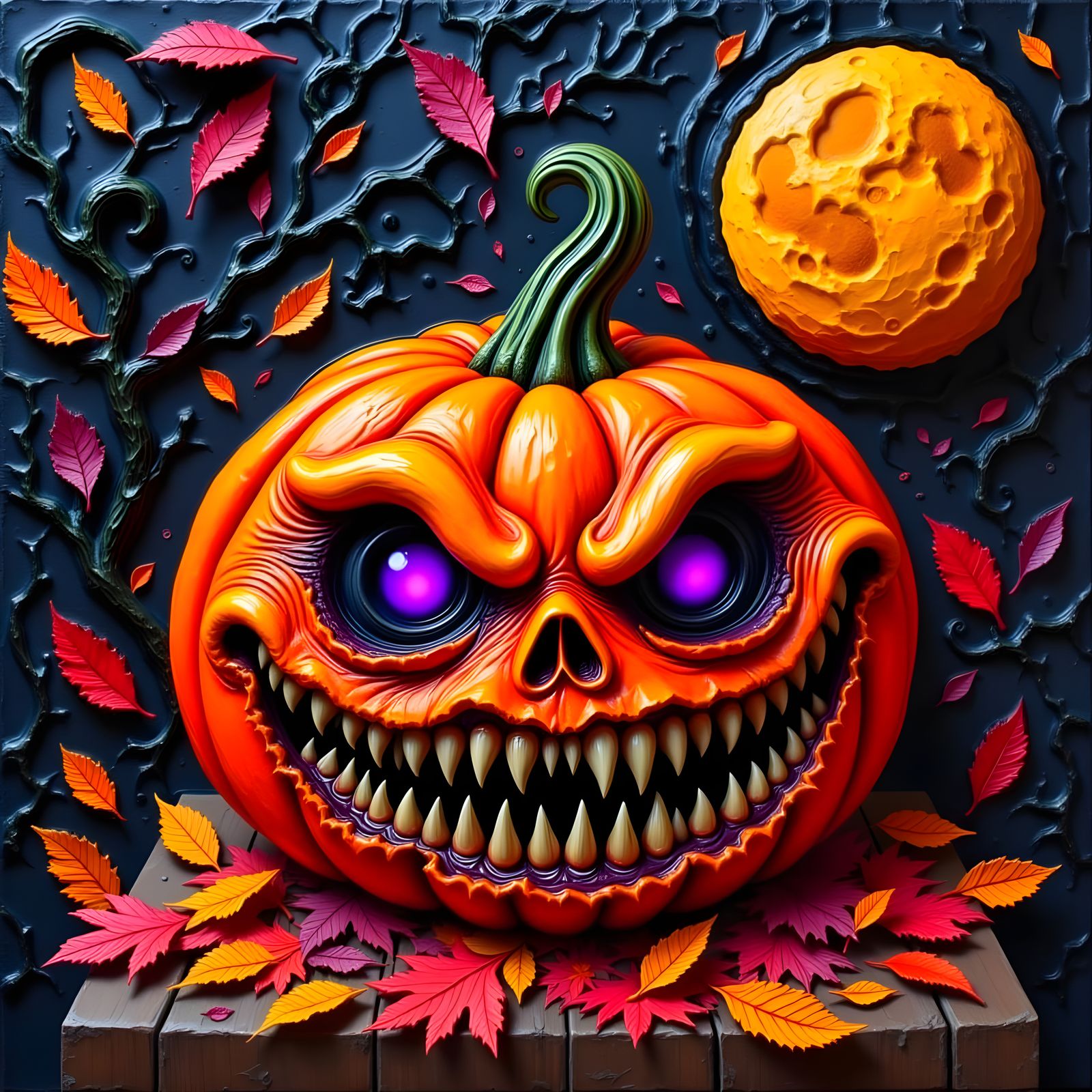 Waxy Jack-o'-Lantern Creature Under Dripping Moon