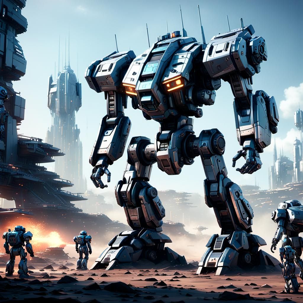 Dystopian War Mechs in Robotech Manga Style