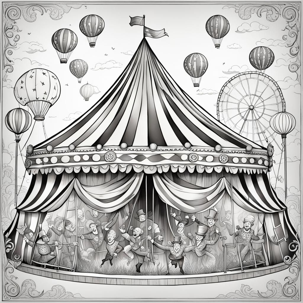 Circus Coloring Book Page: Detailed Line Art