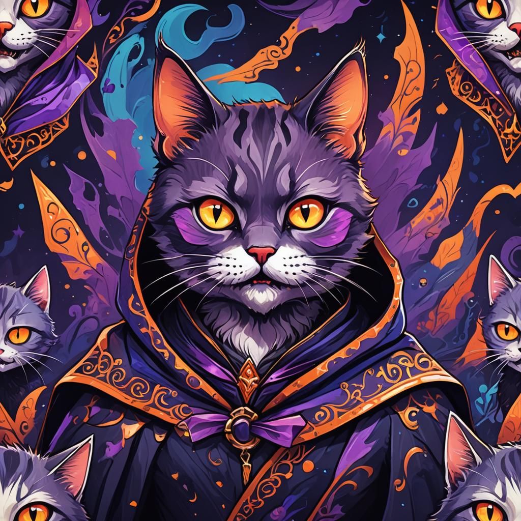 Cute Cat Vampire Portrait in Dark Fantasy Style