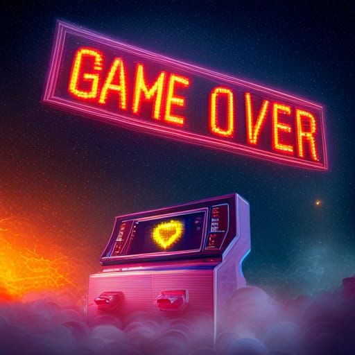Game Over Broken Heart in Old School Arcade