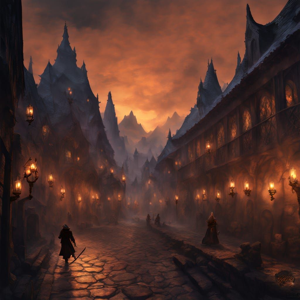 Fantasy Tiefling in Waterdeep's Golden Hour