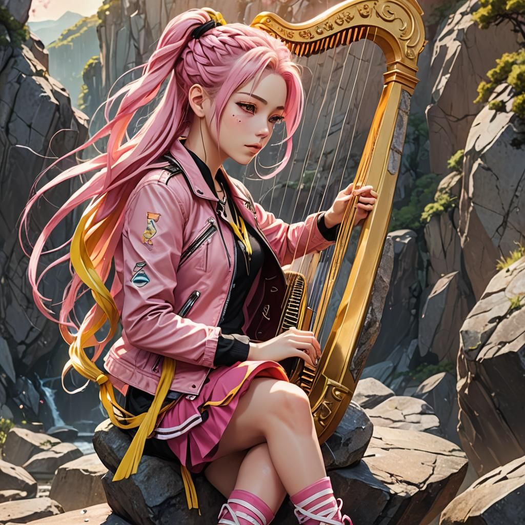 Anime Girl Bard with Harp in Studio Trigger Style